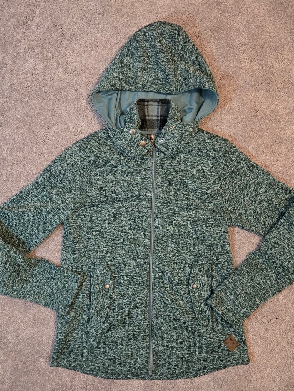 Eddie Bauer Radiator Fleece Hoodie Heather Green Marble Pockets Size Small